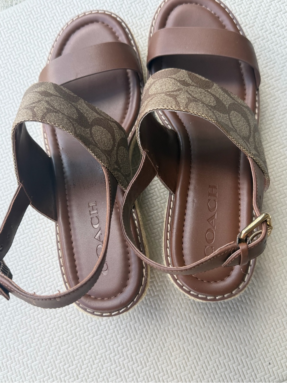 Coach Brown Signature Canvas Espadrille Platform Sandals - Picture 4 of 6